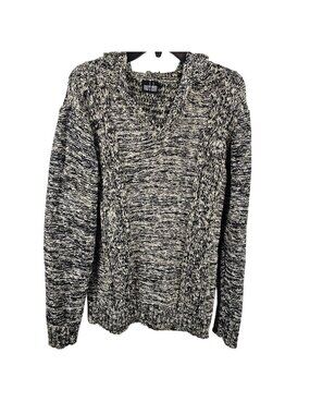 Mark Alan Hooded Sweater Womens XL Heavy Knit Black White Yellow Marled